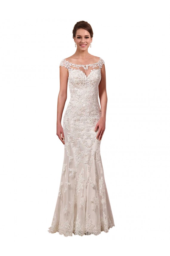 White Sheath Illusion Neck Chapel Train Sexy Wedding Dress Bolton