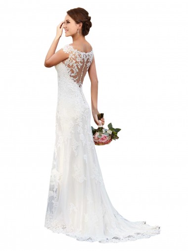 White Sheath Illusion Neck Chapel Train Sexy Wedding Dress Bolton