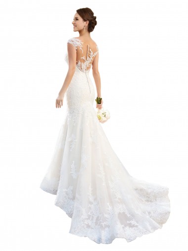 White Mermaid Illusion Neck Chapel Train Wedding Dress Bolton