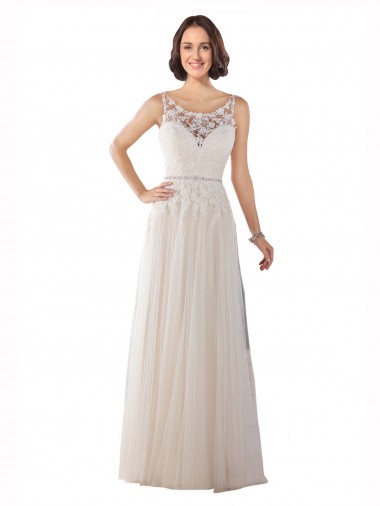 Ivory & Champagne A-Line Illusion Neck Sweep Train Boho Wedding Dress Bolton