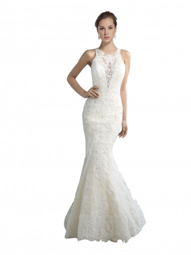 Ivory Mermaid Illusion Neck Chapel Train Beach Wedding Dress Bolton