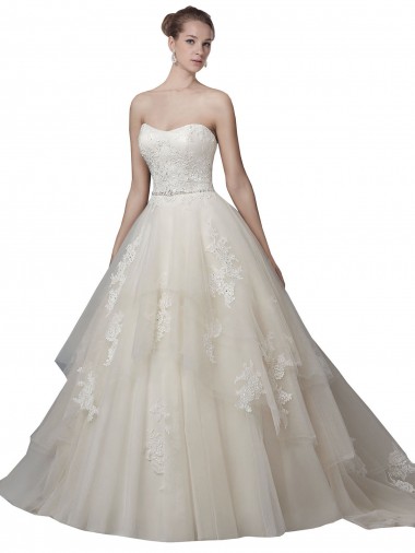 Low Back Ivory Ball Gown Strapless Chapel Train Wedding Dress Bolton