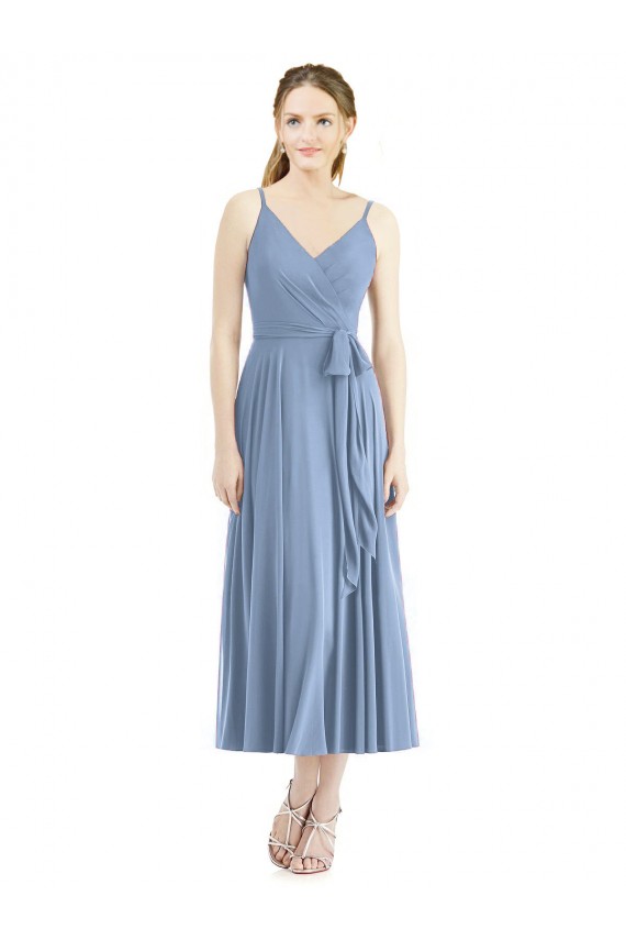 Dusty Blue A-Line Spaghetti Straps Tea Length Bridesmaid Dress Bolton