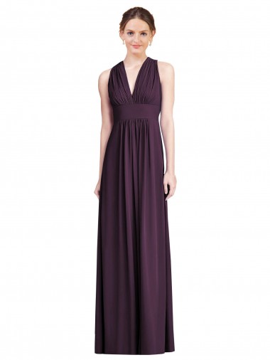 Grape A-Line V-Neck Long Bridesmaid Dress Bolton