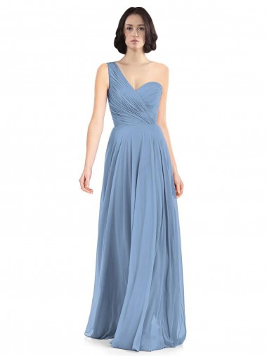 Dusty Blue A-Line One Shoulder Long Formal Dress / Bridesmaid Dress Bolton