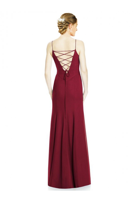 Burgundy Mermaid Spaghetti Straps Long Bridal Party Dress Bolton