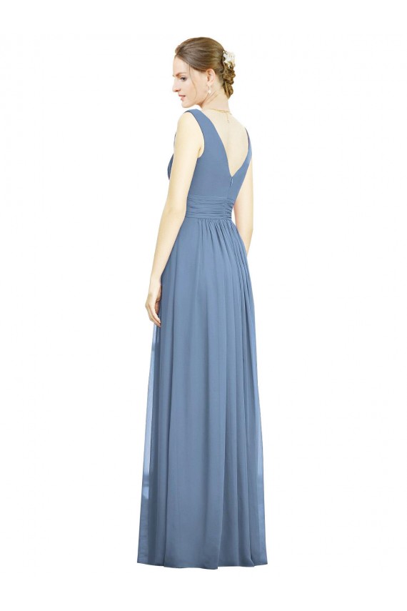 Dusty Blue A-Line V-Neck Long Semi Formal Evening Dress / Bridesmaid Dress Bolton