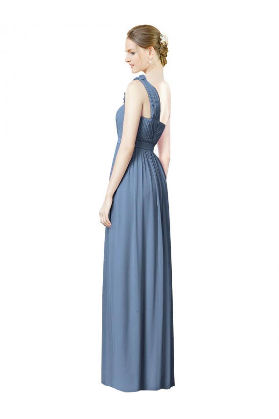 Dusty Blue A-Line One Shoulder Long Bridesmaid Dress Bolton