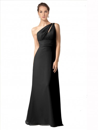 Black A-Line One Shoulder Long Bridesmaid Dress Bolton