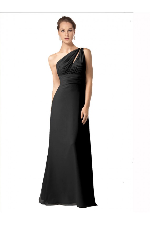 Black A-Line One Shoulder Long Bridesmaid Dress Bolton