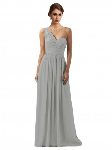 Silver A-Line One Shoulder Long Bridesmaid Dress Bolton