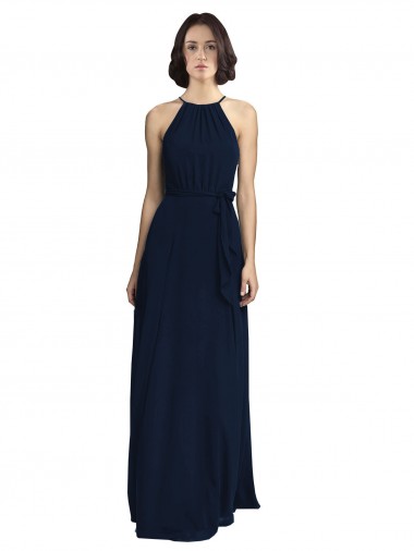 Dark Navy A-Line High Neck Long Evening Gowns / Bridesmaid Dresses Bolton