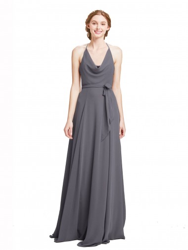 Slate Grey A-Line Halter Neck Long Bridesmaid Dress Bolton