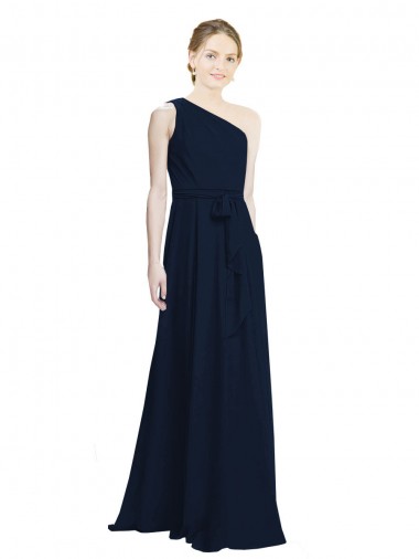 Dark Navy A-Line One Shoulder Long Bridesmaid Dress / Evening Dress Bolton