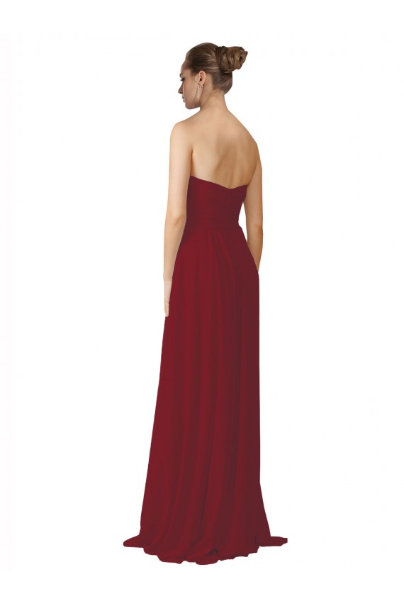 Burgundy A-Line Strapless Long Bridesmaid Dresses Bolton