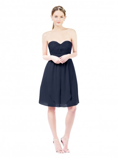 Open Back Dark Navy A-Line Sweetheart Knee Length Bridesmaid Dress Bolton