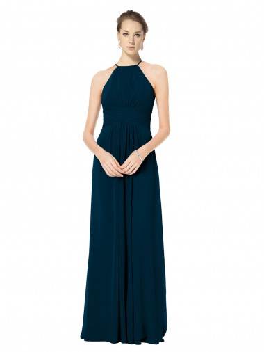 Midnight Green A-Line Halter Neck Long Bridesmaid Dress Bolton