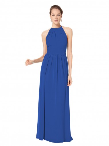 Keyhole Back Royal Blue A-Line Halter Neck Long Bridesmaid Dress / Evening Dress Bolton