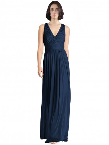 Dark Navy A-Line V-Neck Long Floor Length Bridesmaid Dress Bolton