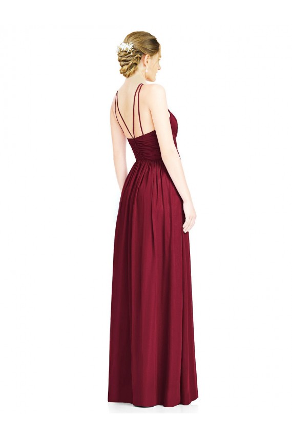 Open Back Burgundy A-Line Halter Neck Long Formal Dress / Bridesmaid Dress Bolton