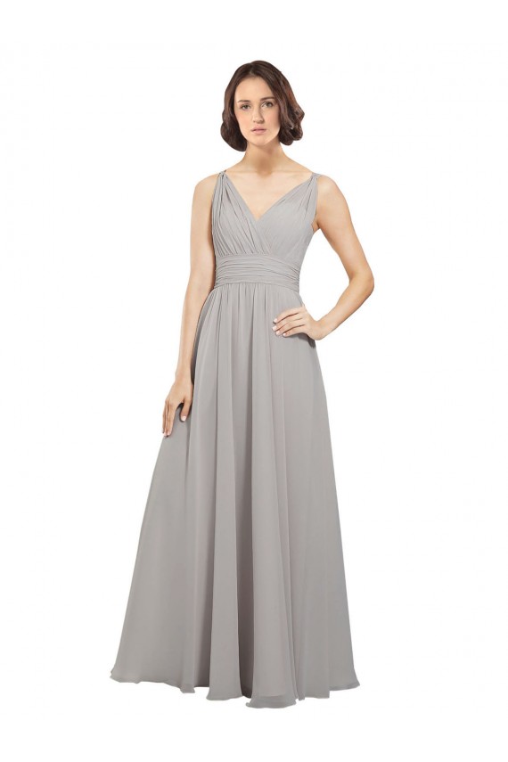 V-Back Oyster Silver A-Line V-Neck Long Bridesmaid Dress Bolton