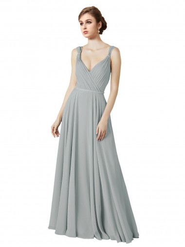 Silver A-Line V-Neck Long Bridesmaid Dress / Evening Dress Bolton