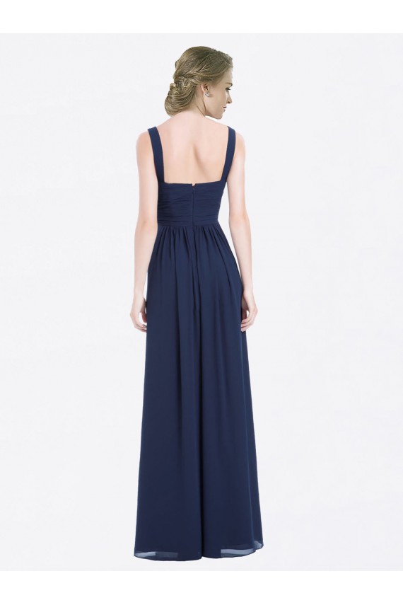 Low Back Dark Navy A-Line V-Neck Long Evening Gowns / Bridesmaid Dress Bolton