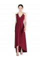 Open Back Burgundy A-Line V-Neck Long High Low Bridesmaid Dress Bolton