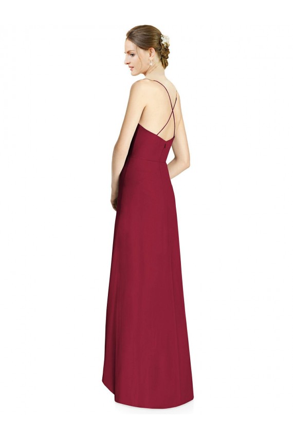 Open Back Burgundy A-Line V-Neck Long High Low Bridesmaid Dress Bolton