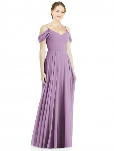 Low Back Dark Lavender A-Line Spaghetti Straps Long Semi Formal Evening Dress / Bridesmaid Dress Bolton