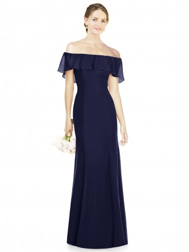 Dark Navy Trumpet Off the Shoulder Long Bridesmaid Dress Bolton