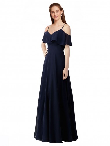 Dark Navy A-Line V-Neck Long Bridesmaid Dress Bolton