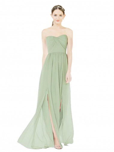 Low Back Sage A-Line Strapless Long Semi Formal Evening Dress / Bridesmaid Dress Bolton