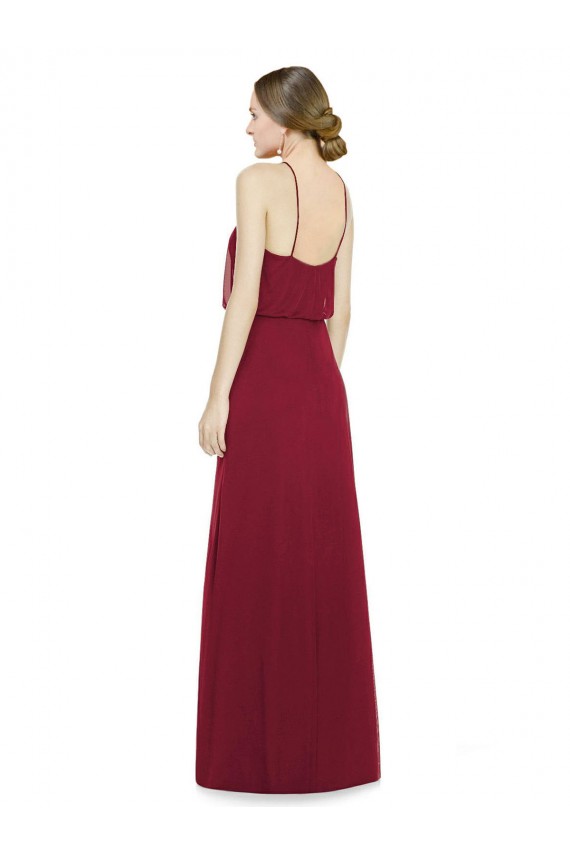 Open Back Burgundy A-Line Halter Neck Long Bridesmaid Dress Bolton