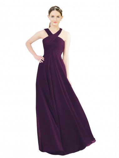 Grape A-Line Halter Neck Long Bridesmaid Dress Bolton