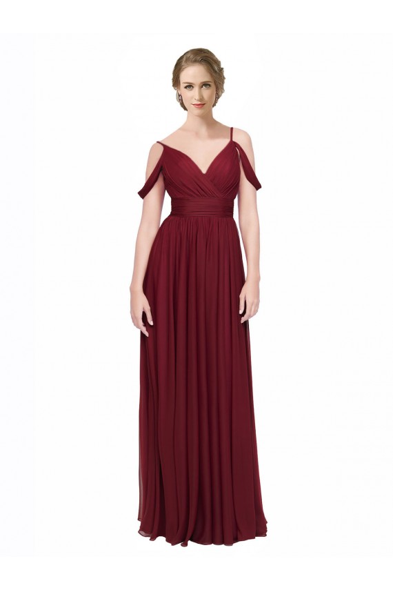 Low Back Burgundy A-Line Spaghetti Straps Long Bridesmaid Dress / Evening Dress Bolton