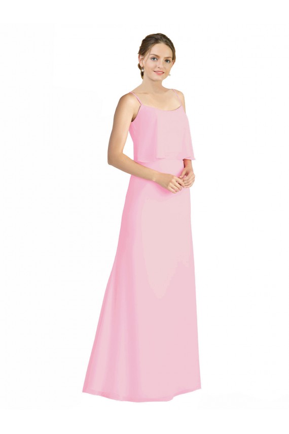 Low Back Barely Pink A-Line Spaghetti Straps Long Bridesmaid Dress Bolton