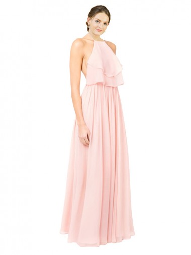 Open Back Pink A-Line Halter Neck Long Formal Dress / Bridesmaid Dress Bolton