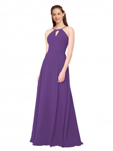 Plum Purple Sheath High Neck Long Bridesmaid Dress Bolton