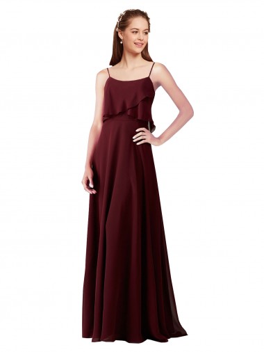 Burgundy Gold A-Line Spaghetti Straps Long Bridesmaid Gowns Bolton