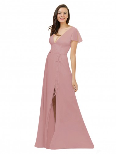 V-Back Dusty Pink A-Line V-Neck Long Bridesmaid Dress / Evening Dress Bolton