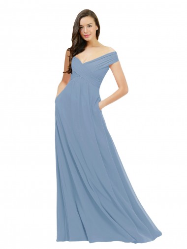 Dusty Blue A-Line Off the Shoulder Long Bridesmaid Dress / Evening Gowns Bolton