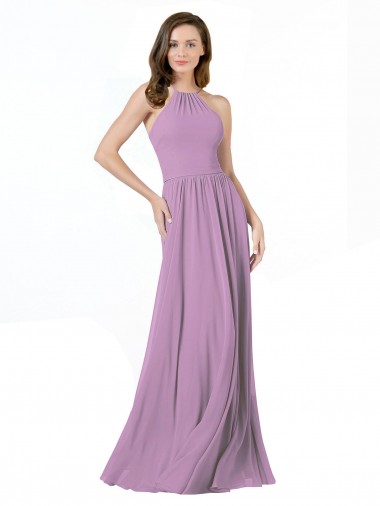 Dark Lavender A-Line Halter Neck Long Bridesmaid Dress Bolton