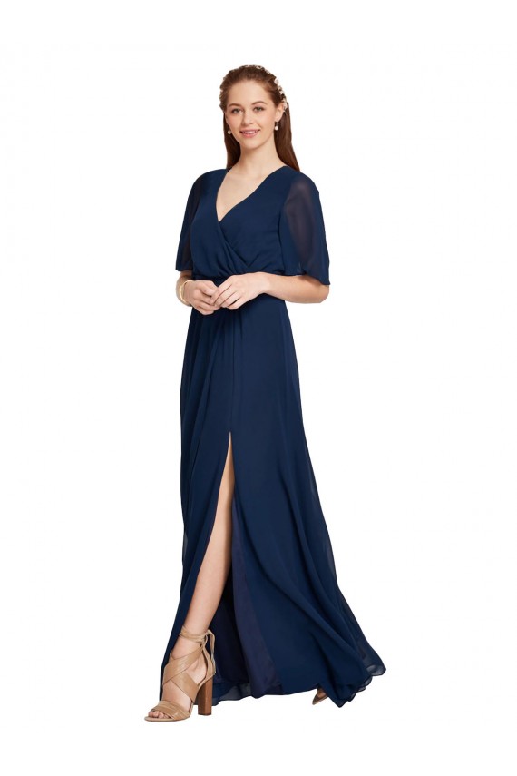 Dark Navy A-Line V-Neck Long Bridesmaid Dress / Formal Dress Bolton