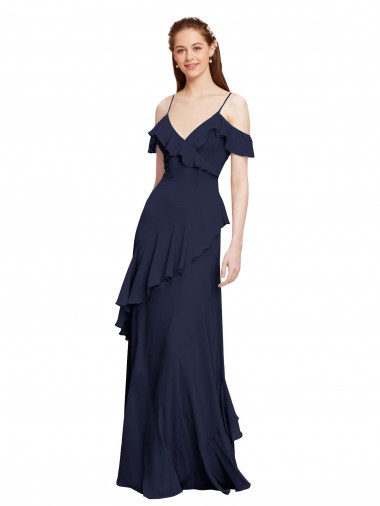 Dark Navy A-Line V-Neck Long Formal Dresses / Bridesmaid Dresses Bolton