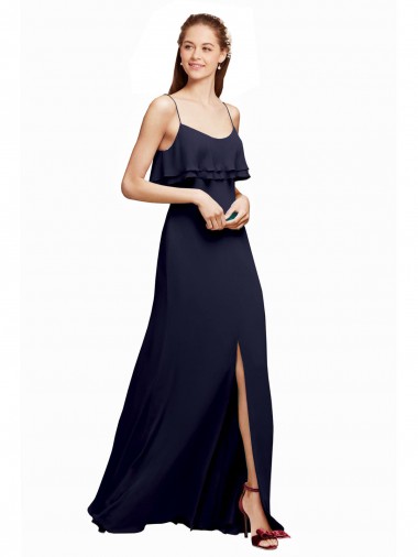 V-Back Dark Navy A-Line Scoop Neck Long Floor Length Bridesmaid Dress Bolton