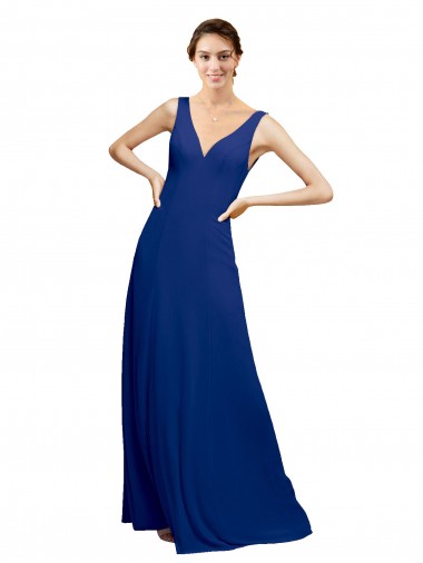 Low Back Royal Blue A-Line V-Neck Long Floor Length Bridesmaid Dress Bolton