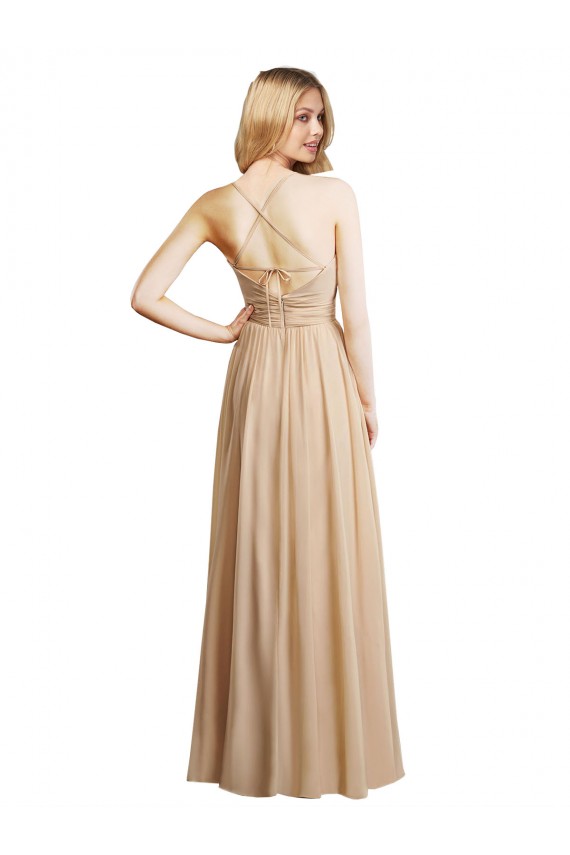 Open Back Champagne A-Line Sweetheart Long Bridesmaid Dress Bolton