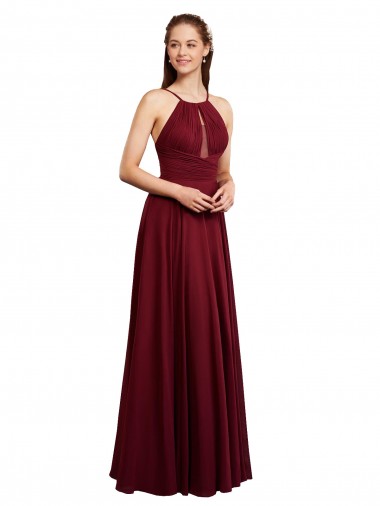 Open Back Burgundy A-Line Halter Neck Long Bridesmaid Dress / Evening Dress Bolton