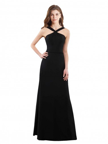 Open Back Black A-Line Halter Neck Long Bridesmaid Dress Bolton